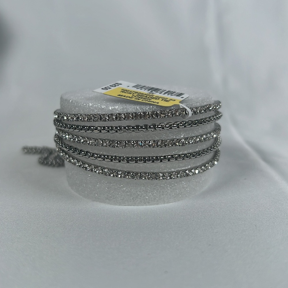 Stunning set of Crystal & Chain Fringe Multi-Row Statement Silver Cuff Bracelet.